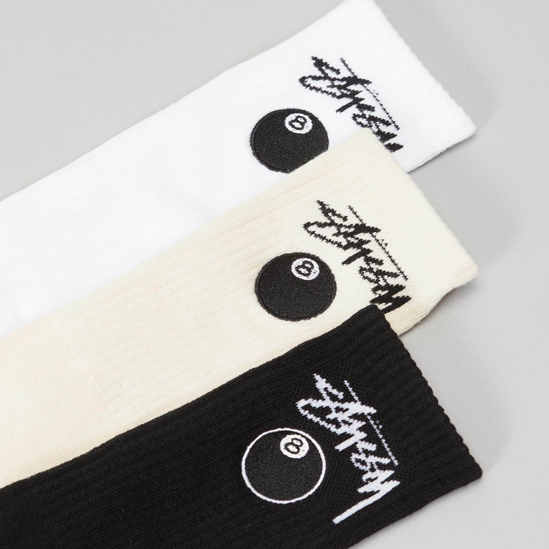 Stussy 8 Ball Socks - Embroidered 3 Pack