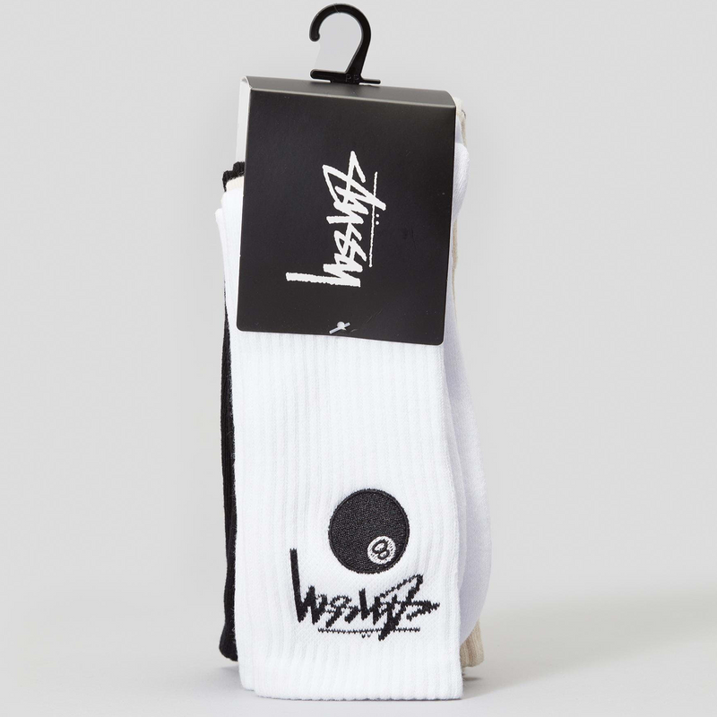 Stussy 8 Ball Socks - Embroidered 3 Pack