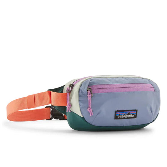 Multicolored waist bag with Patagonia logo on a white background