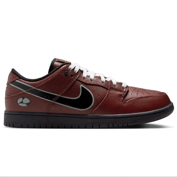 Brown sneaker with black swoosh logo on a white background