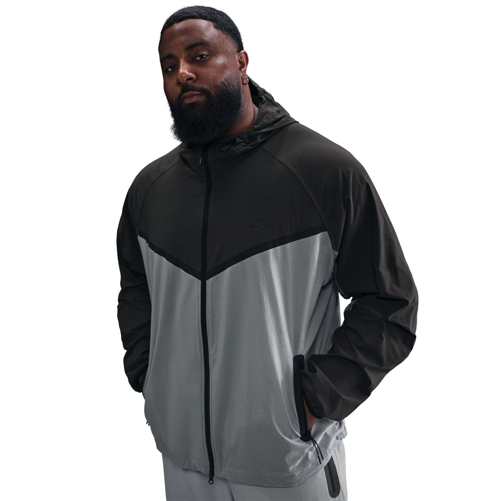 black and gray nike windbreaker