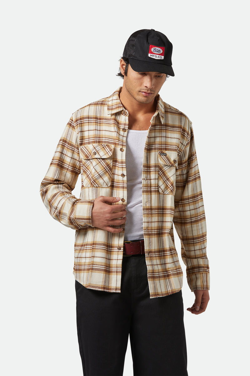 Brixton Bowery L/S Flannel - Whitecap/ Sand/ Pinecone Brown