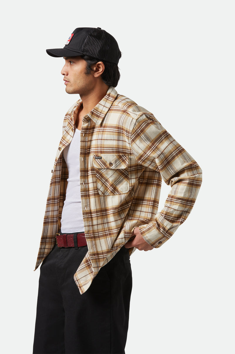 Brixton Bowery L/S Flannel - Whitecap/ Sand/ Pinecone Brown