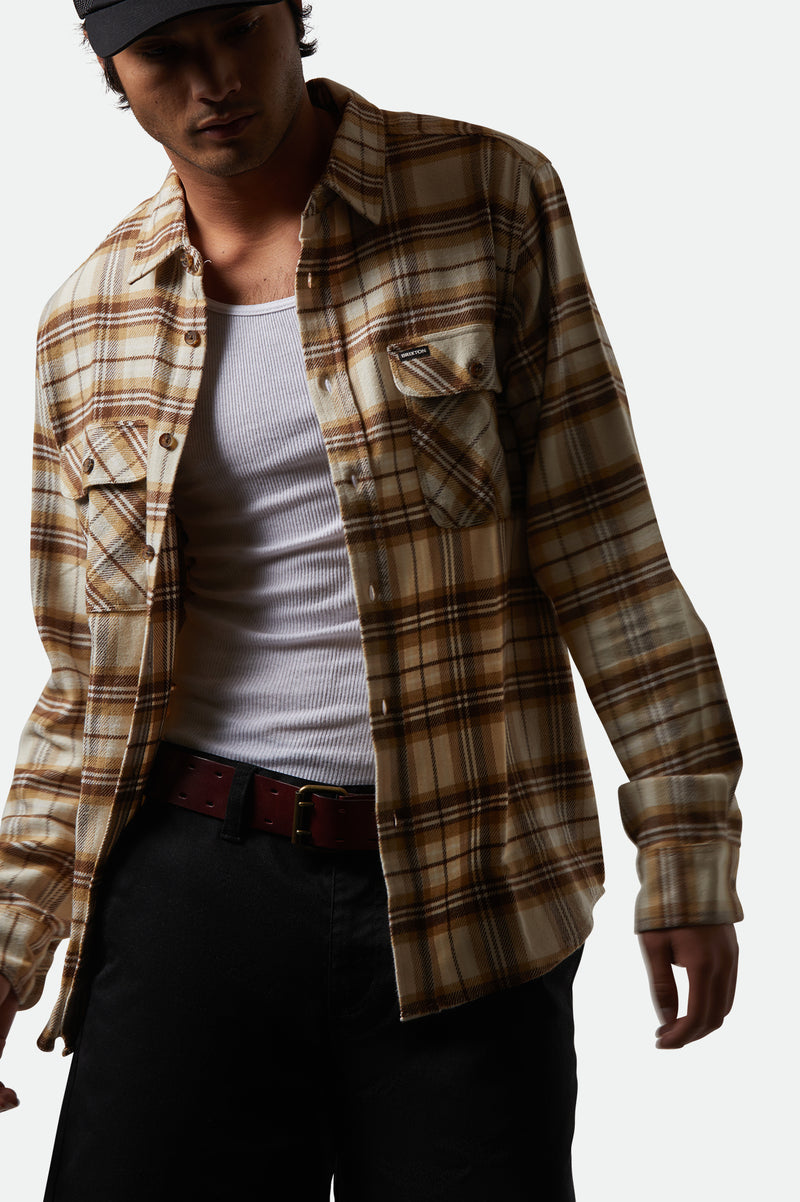 Brixton Bowery L/S Flannel - Whitecap/ Sand/ Pinecone Brown