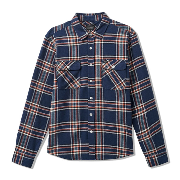 Brixton Bowery L/S Flannel - Washed Navy / Off White / Terracotta