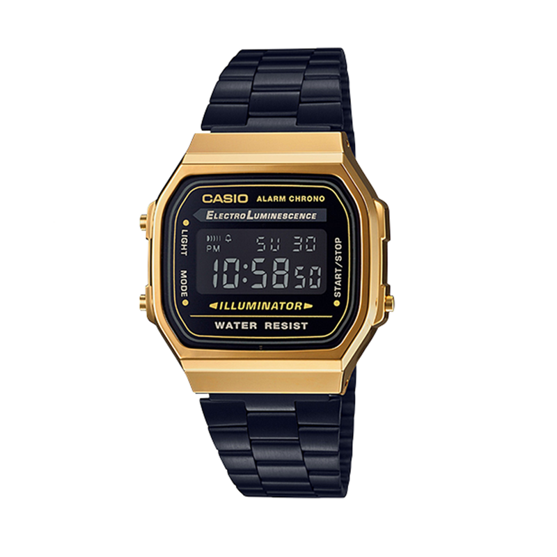 Casio Vintage Black Gold Gents Illuminator A168WEGB 1BVT