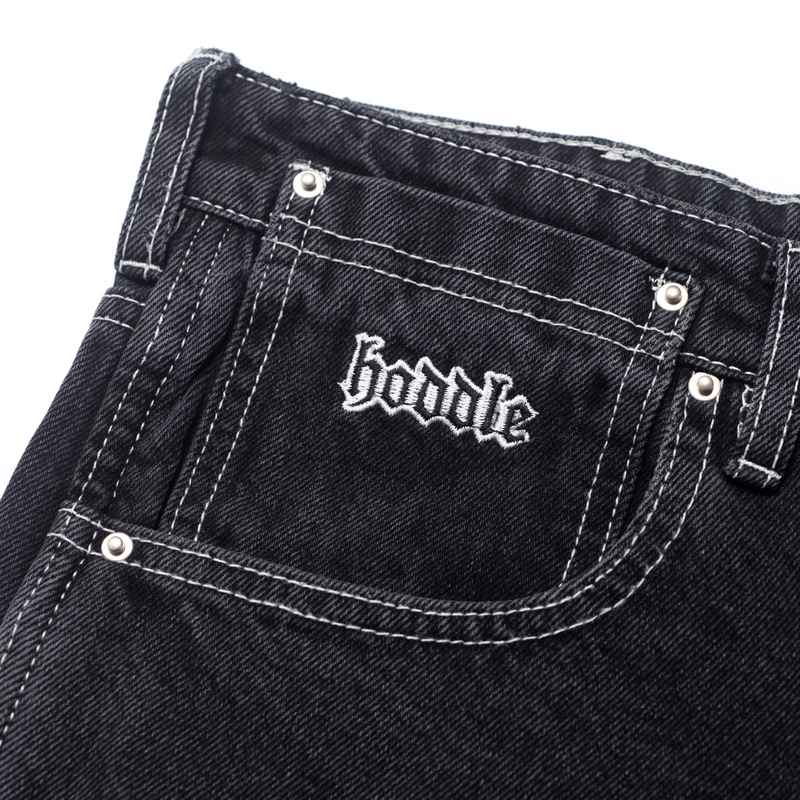 Hoddle 16 Ounce Denim Jean Faded Black with White Stitching