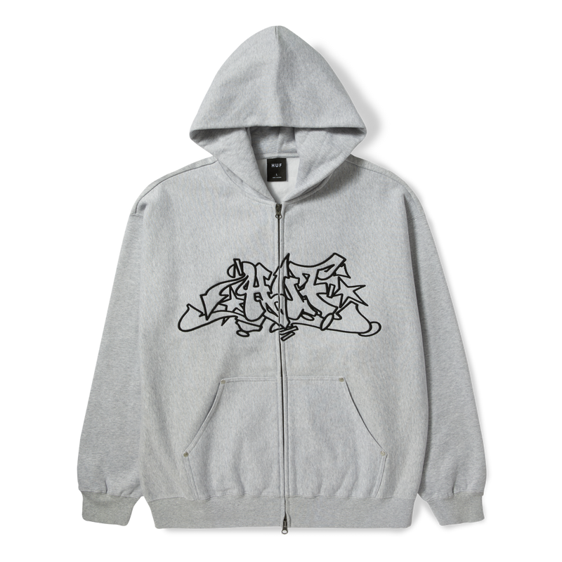 HUF Outlines Full Zip Heavy Weight Hoodie - Heather Grey