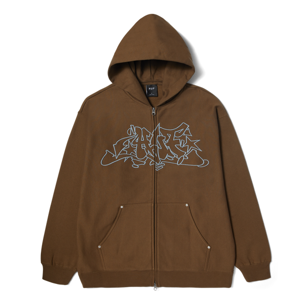 HUF Outlines Full Zip Heavy Weight Hoodie - Chocolate