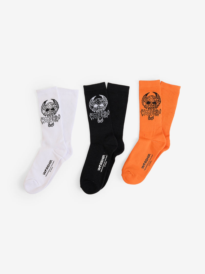 Worship Death Eater Socks 3 Pack - White/Black/Orange