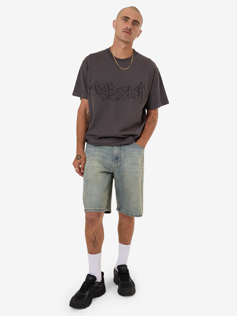 Worship Throws Tee - Worn Black