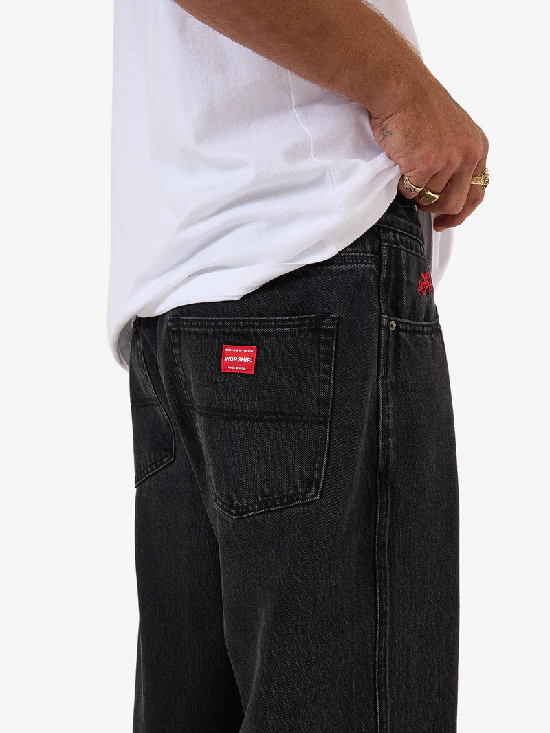 Worship Big Lounger Jean - Washed Black