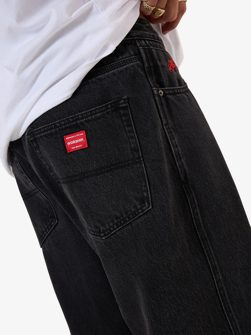 Worship Big Lounger Jean - Washed Black