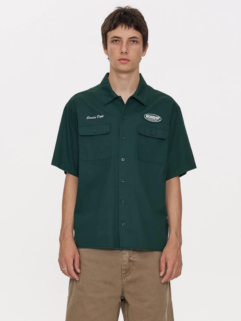 Worship Department  Short Sleeve Work Shirt - Hunter Green