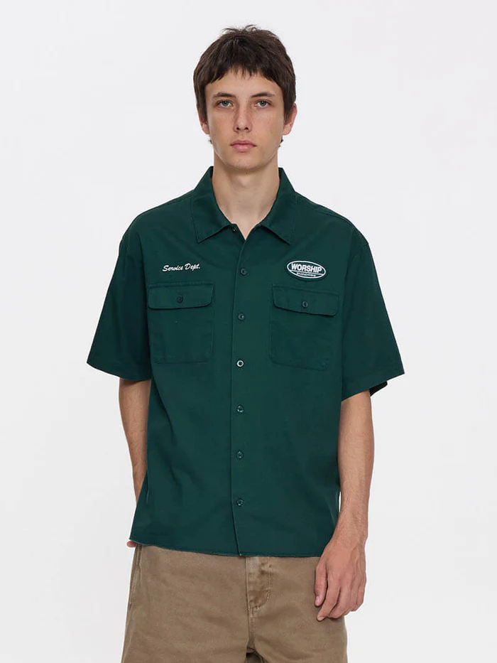 Worship Department  Short Sleeve Work Shirt - Hunter Green