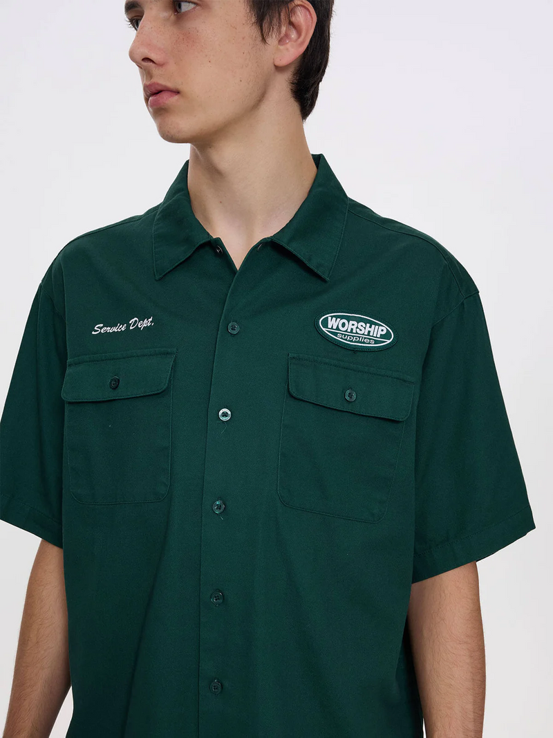 Worship Department  Short Sleeve Work Shirt - Hunter Green