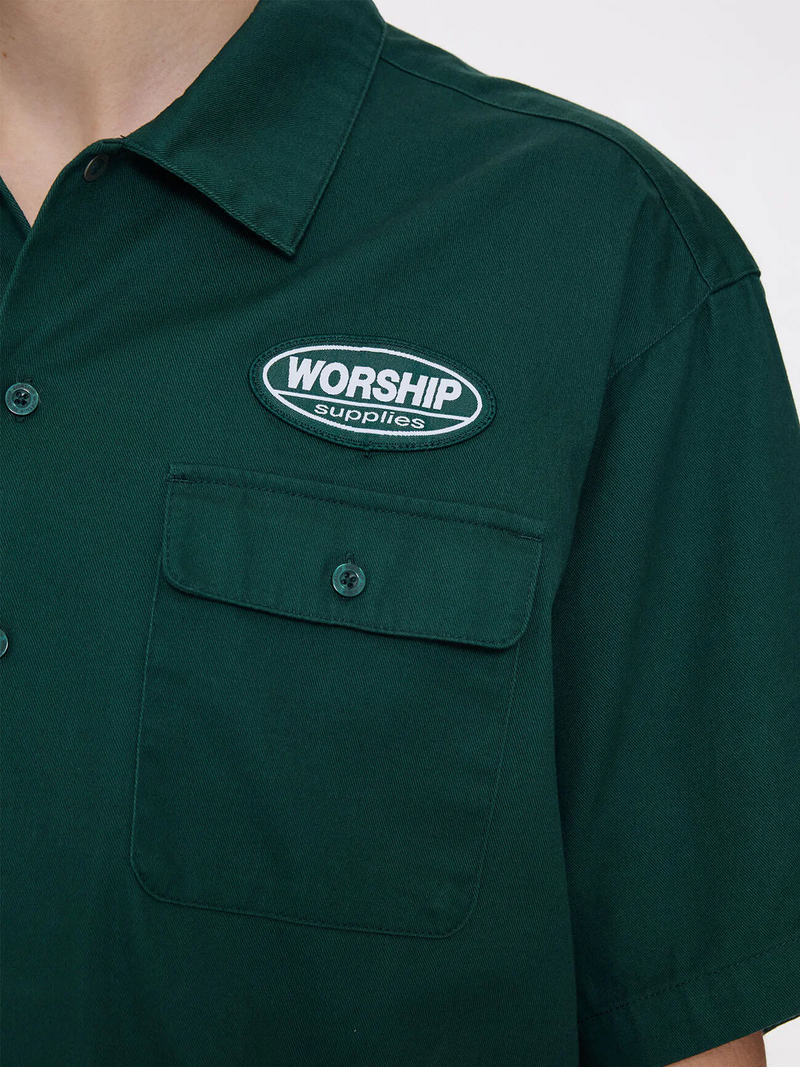 Worship Department  Short Sleeve Work Shirt - Hunter Green