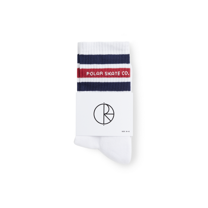 Polar Skate Co. Rib Socks Fat Stripe - White / Navy / Red