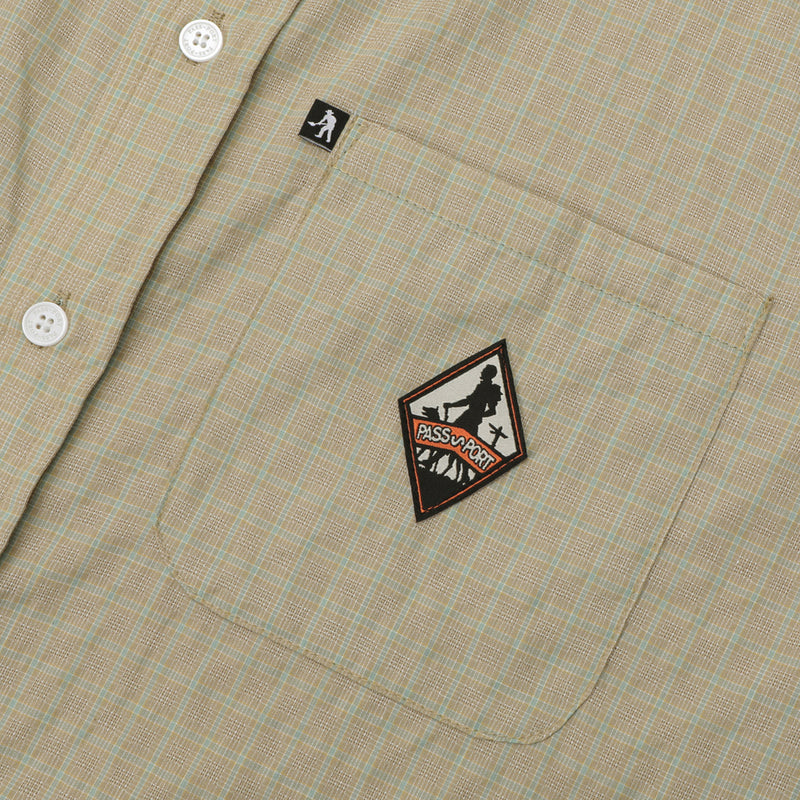 Pass~Port Wanderer Workers Check Shirt Short Sleeve - Khaki