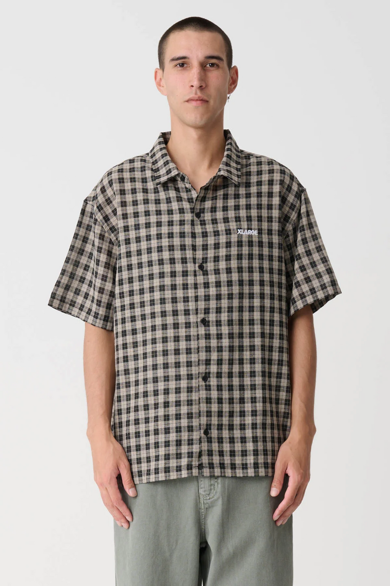 XLarge 91 Oxford Shortsleeve Button Up Tee - Tan / Black