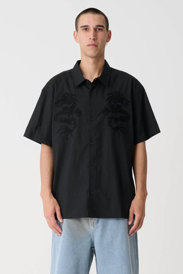 XLarge Dragon Button Up Shirt - Black