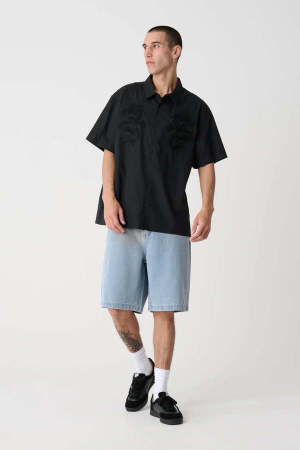 XLarge Dragon Button Up Shirt - Black