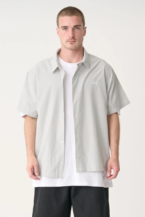 XLarge Oxford Script Short Sleeved Shirt - Black White Stripe