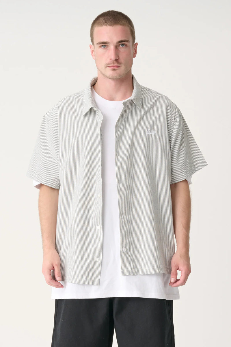 XLarge Oxford Script Short Sleeved Shirt - Black White Stripe