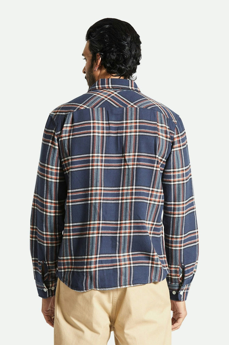 Brixton Bowery L/S Flannel - Washed Navy / Off White / Terracotta
