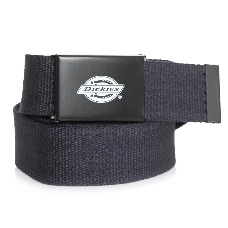 Black belt with a Dickies logo buckle on a white background
