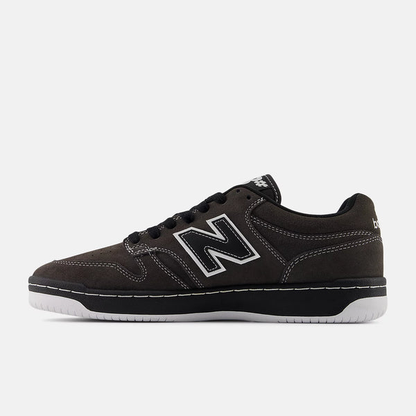New Balance 480 - Black Cement with White Contrast Stitch