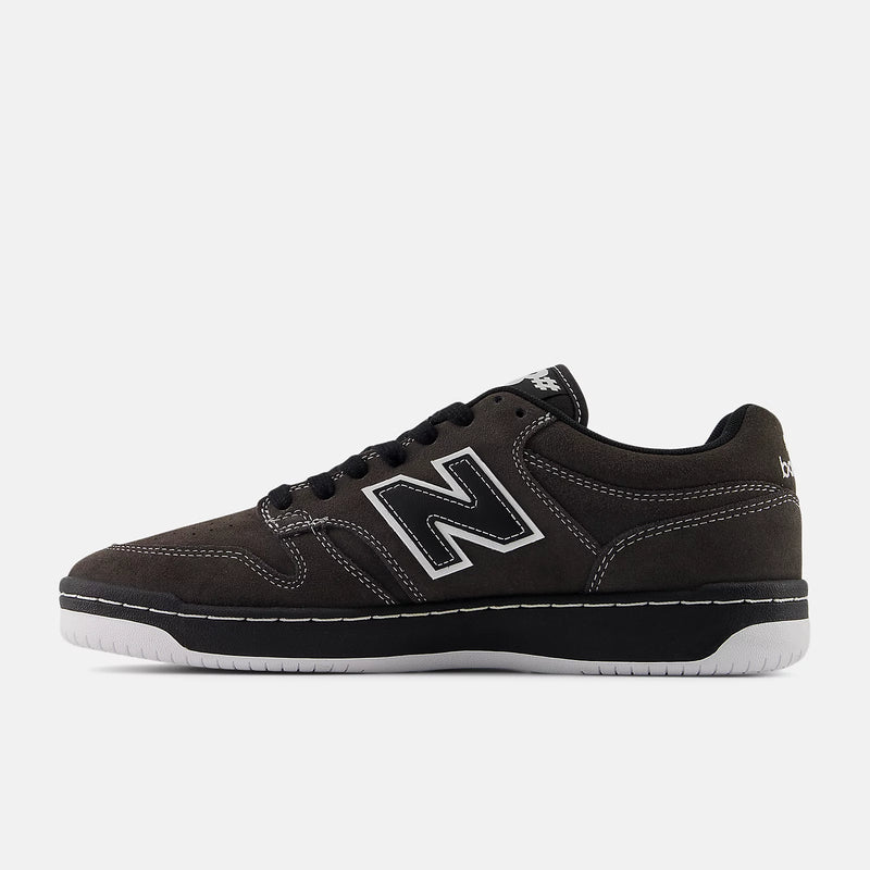 New Balance 480 - Black Cement with White Contrast Stitch