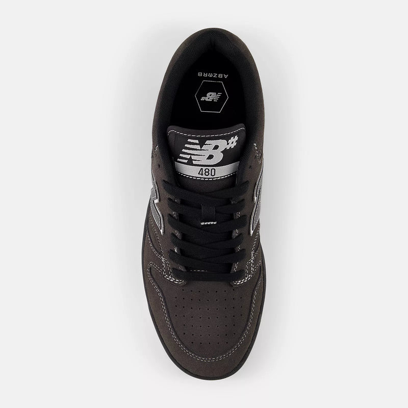 New Balance 480 - Black Cement with White Contrast Stitch