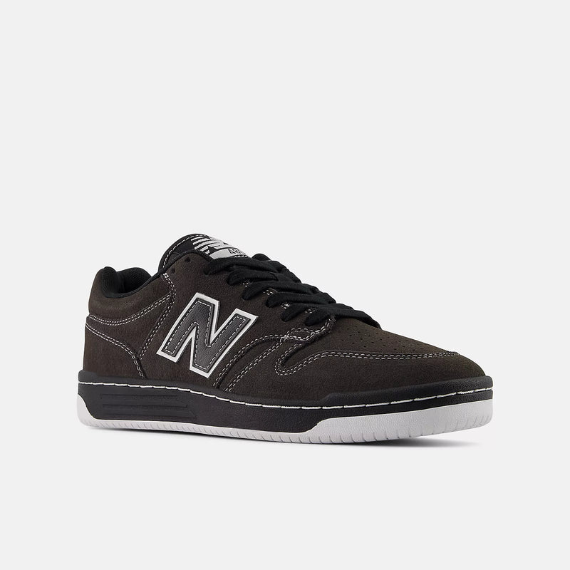 New Balance 480 - Black Cement with White Contrast Stitch