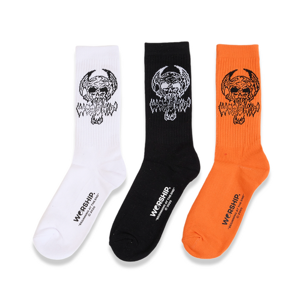 Worship Death Eater Socks 3 Pack - White/Black/Orange