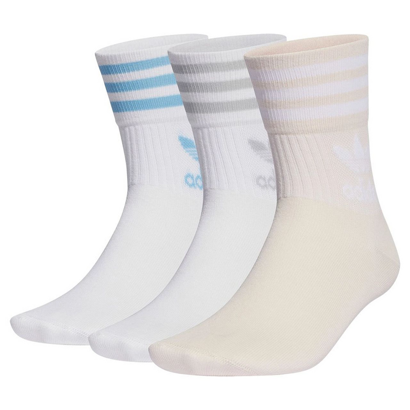 Adidas Mid-Cut Crew Socks 3 Pair - Silver White / Preloved Blue / Peach